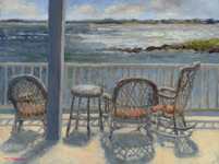 view of the Merrimack River with wicker furniture