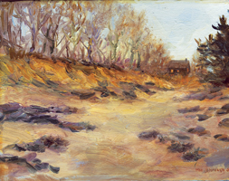 Oil painting of a pasture